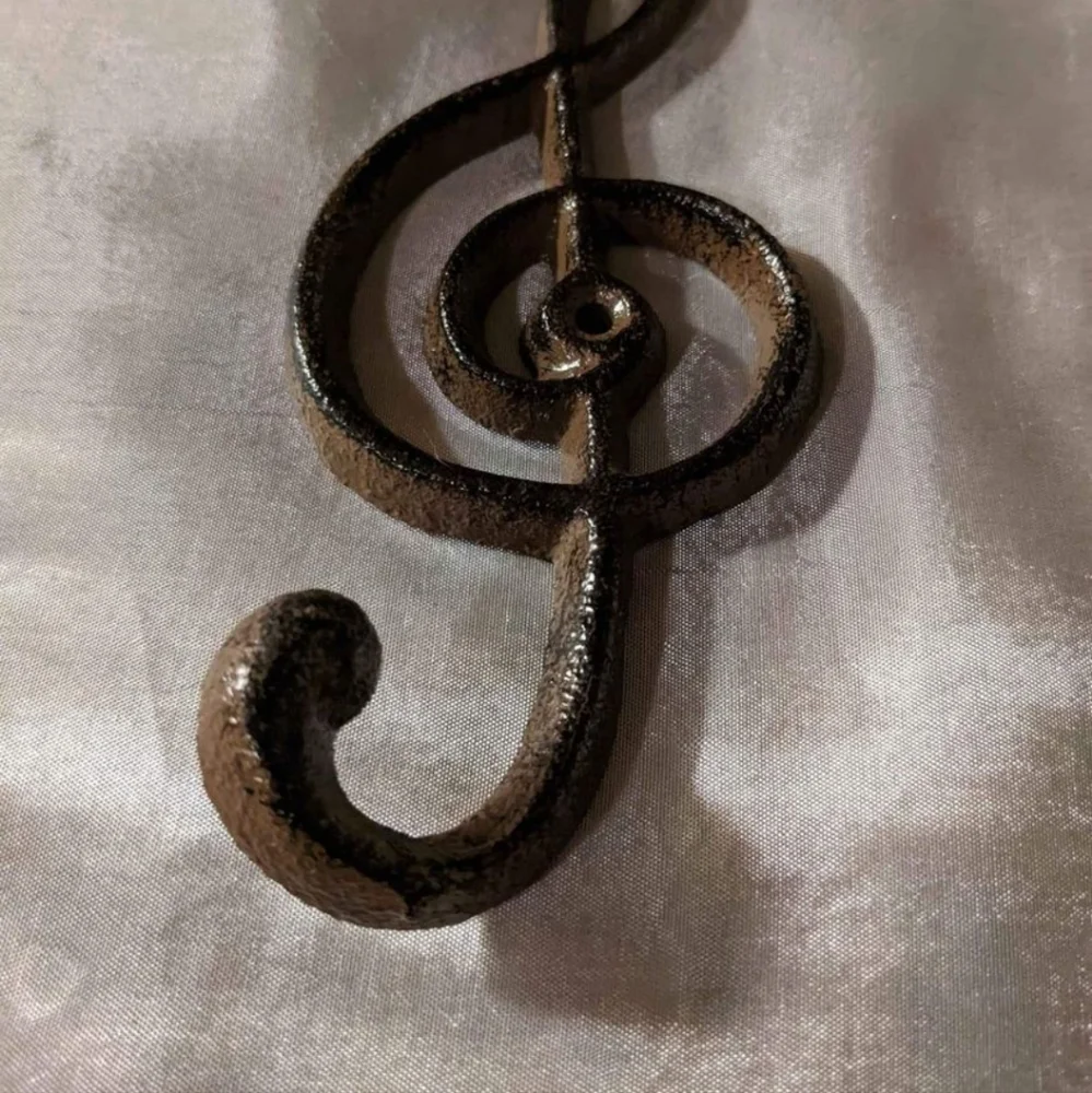 Vintage Looking Brown Cast Iron Musical Note Wall Hanger With Hook.